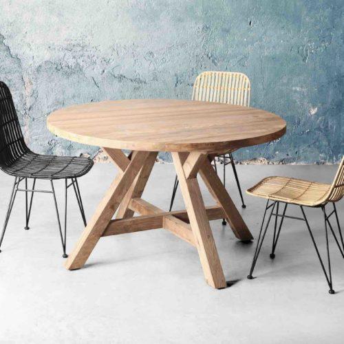 Table Ronde En Teck Recycle Madera Bois Massif Creation Decoration