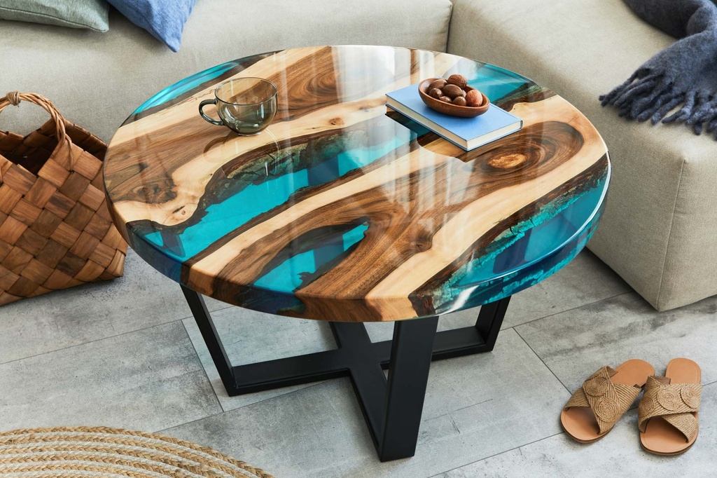 Table basse Zeta en noyer massif et résine pied W 3