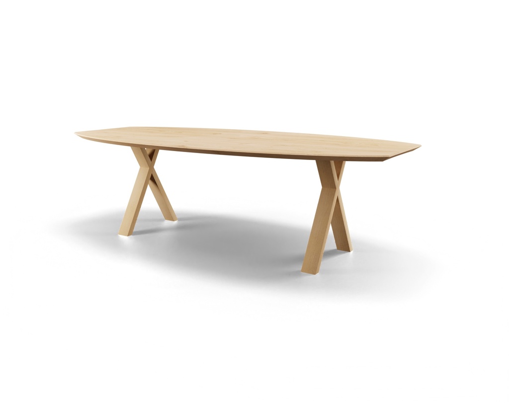 Table Forme demi ovale en chêne massif pieds X plat bois 1