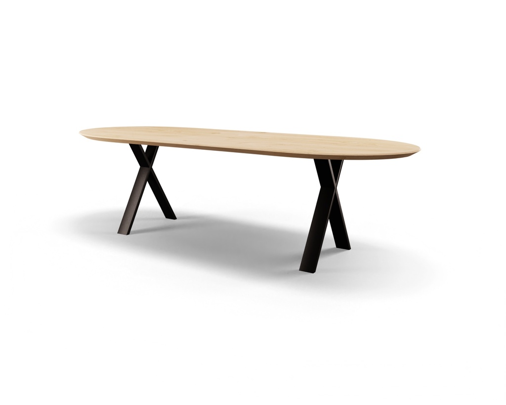 Table Forme langue de chat en chêne massif pieds X plat 1