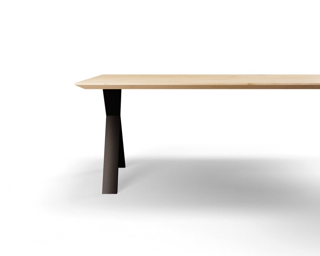 Table Forme rectangle arrondi en chêne massif pieds X plat 3