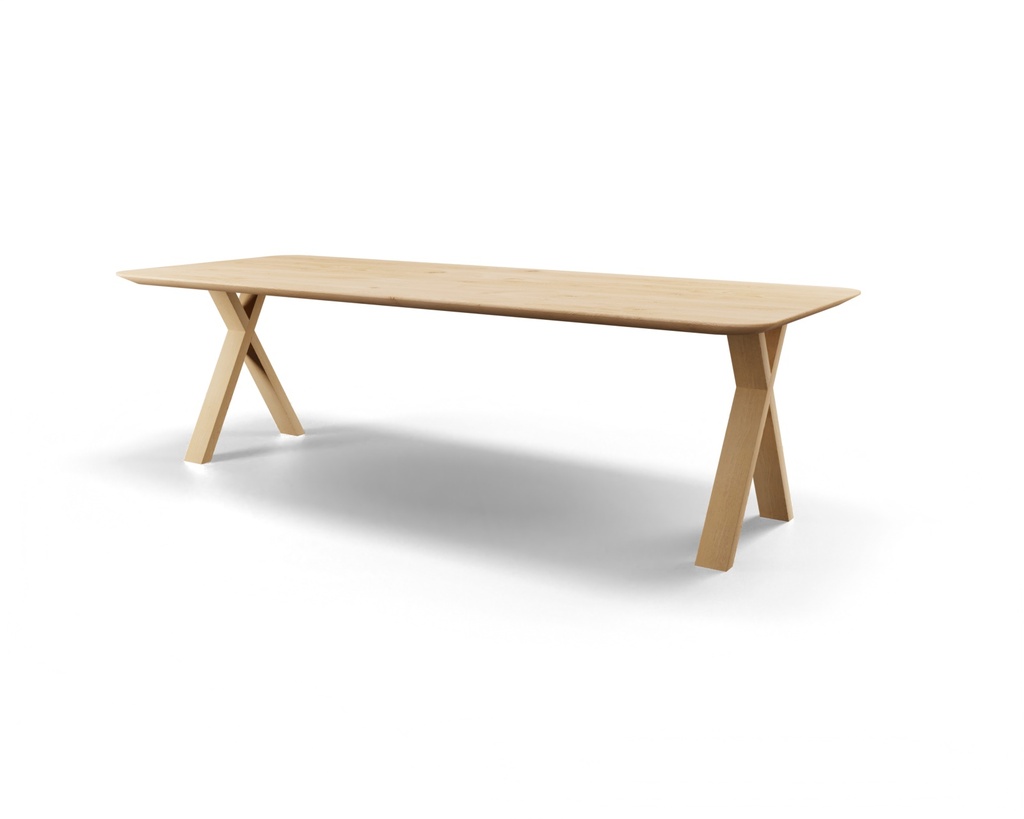 Table Forme rectangle en chêne massif pieds X plat 3