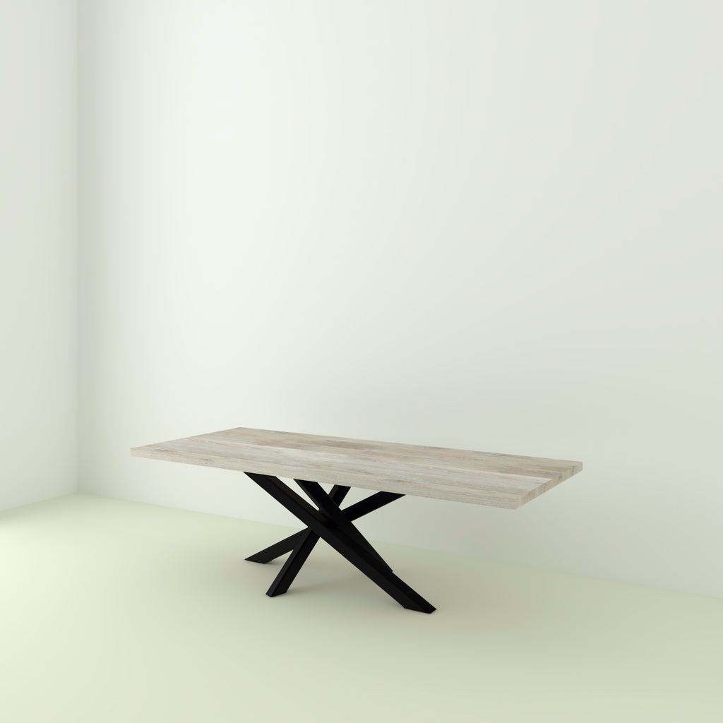 Table Khaleesi bois de grange blanchi pieds mikado 1