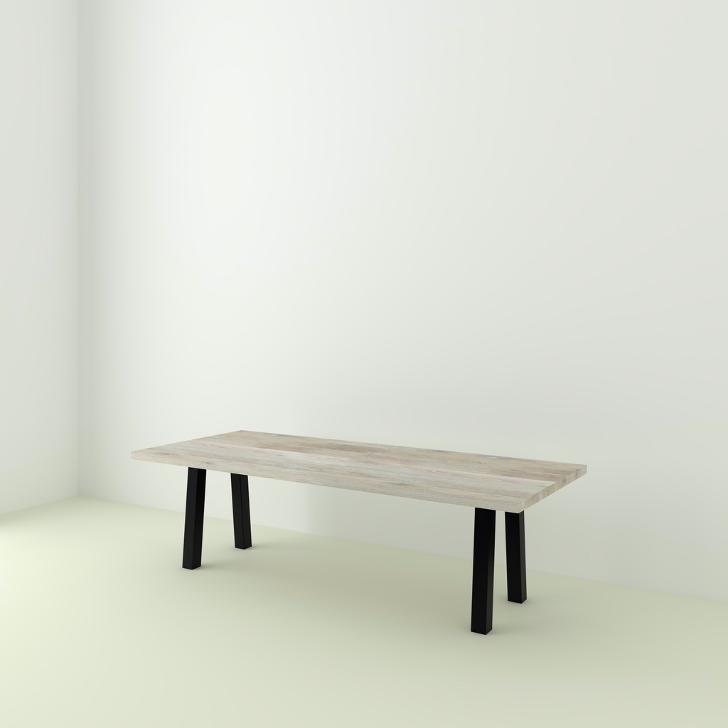 Table Khaleesi bois de grange blanchi pieds non parallèles 1