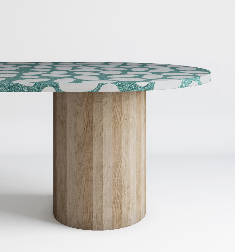 Table Saturne en terrazzo pieds facette bois 1