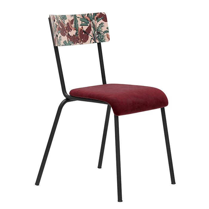 Chaise Suzie Assise Velours Bordeaux Dossier Formica Couleur 2