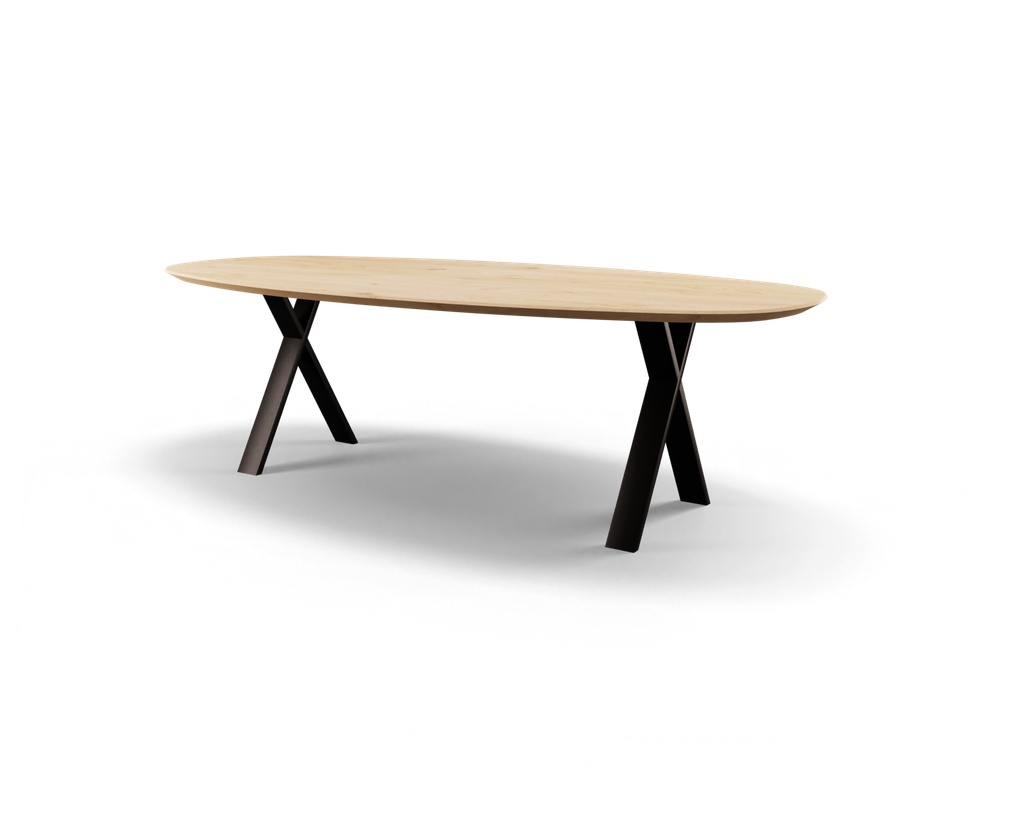 Table Forme ovale danois en chêne massif pieds X plat