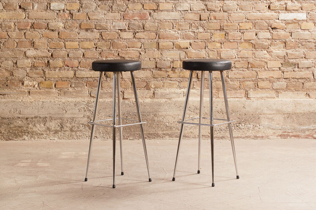 Tabouret Vintage Pieds Acier Chromé