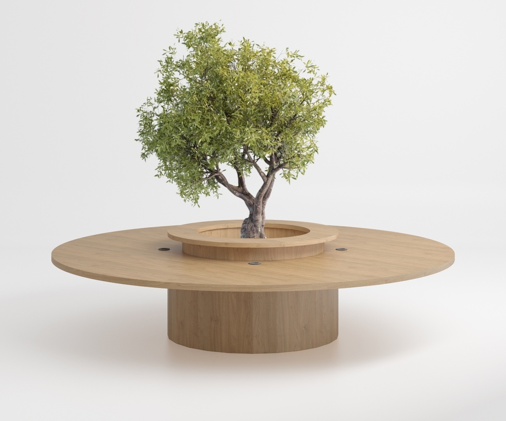 Table Saturne ronde en chêne pied facettes